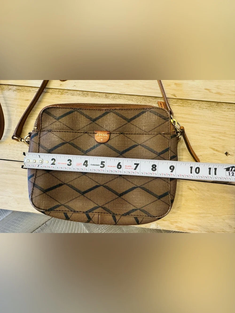 Fossil Brown Geometric Crossbody Purse Adjustable Strap